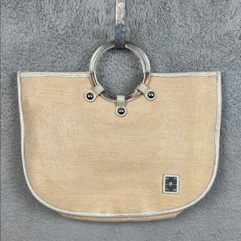7 For All Mankind Tan Handbag with Silver Accents Shopper Coastal Boho
